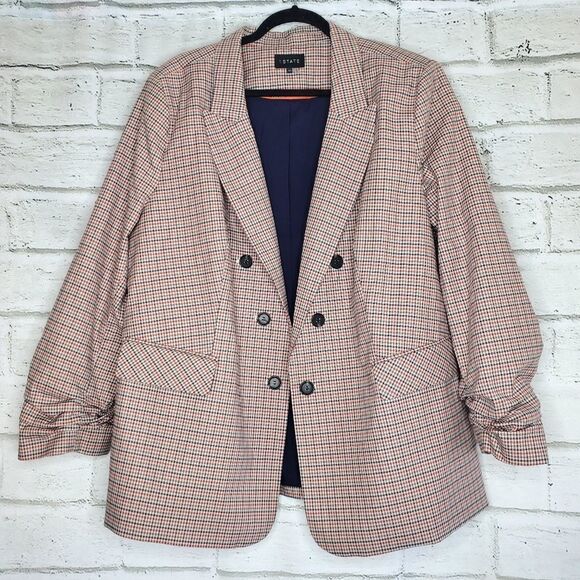1. State plaid Ruched sleeve Open front blazer Womens 3x - Picture 1 of 10